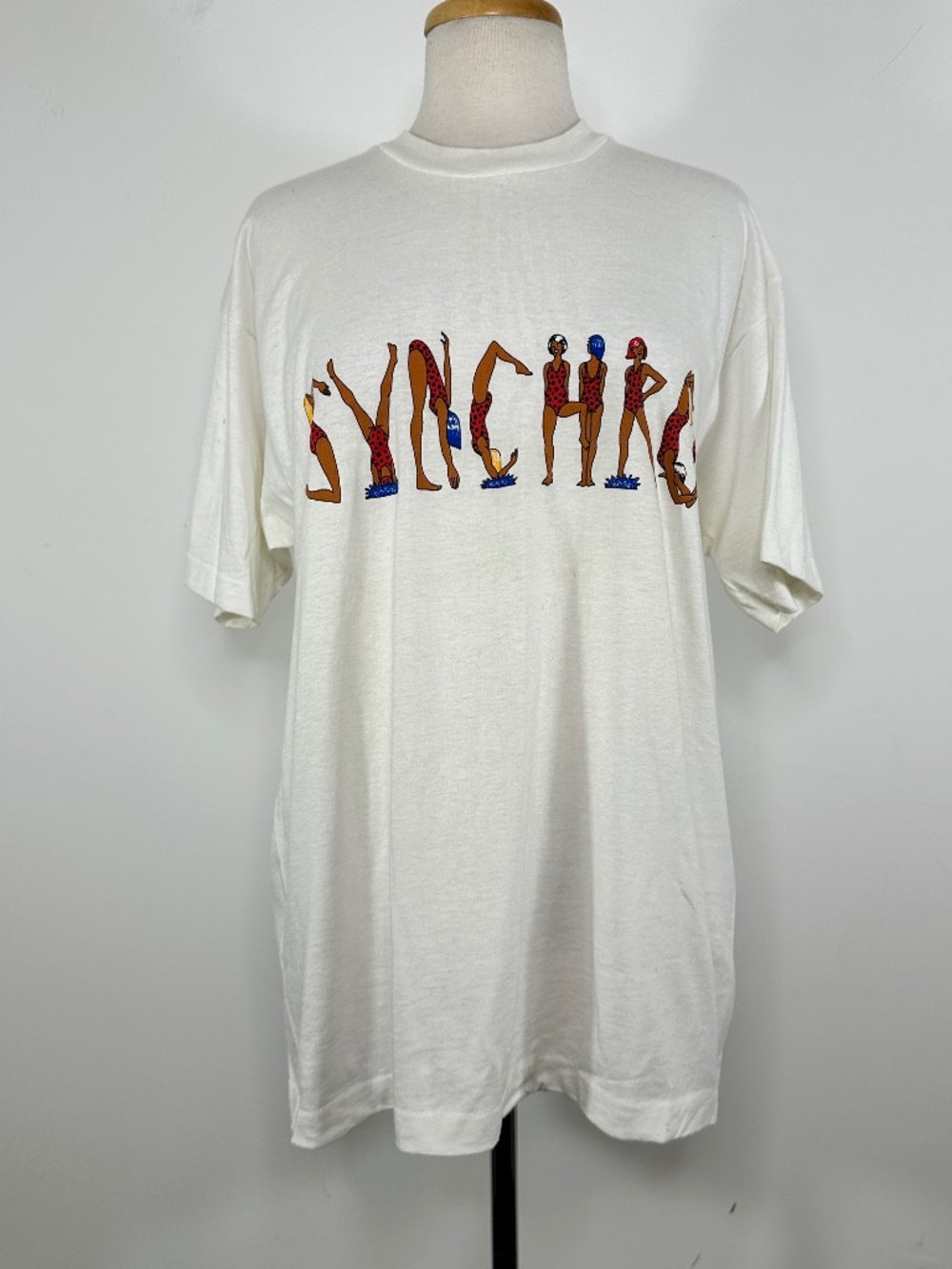 Vintage 90s Screen Stars Best "Synchro Graphic T-Shirt White Single Stitch Sz XL